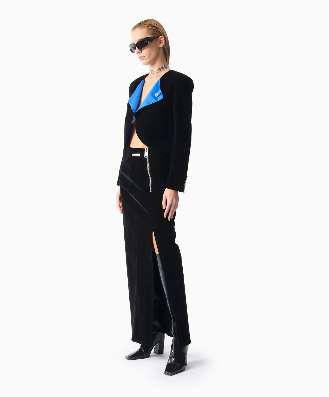 KNTLGY VELVET FUSE CROP BLAZER