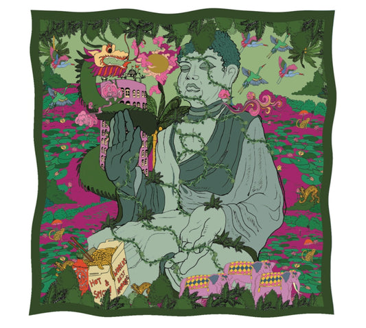 Soie Meme Noodle Land, Fuchia Silk Scarve