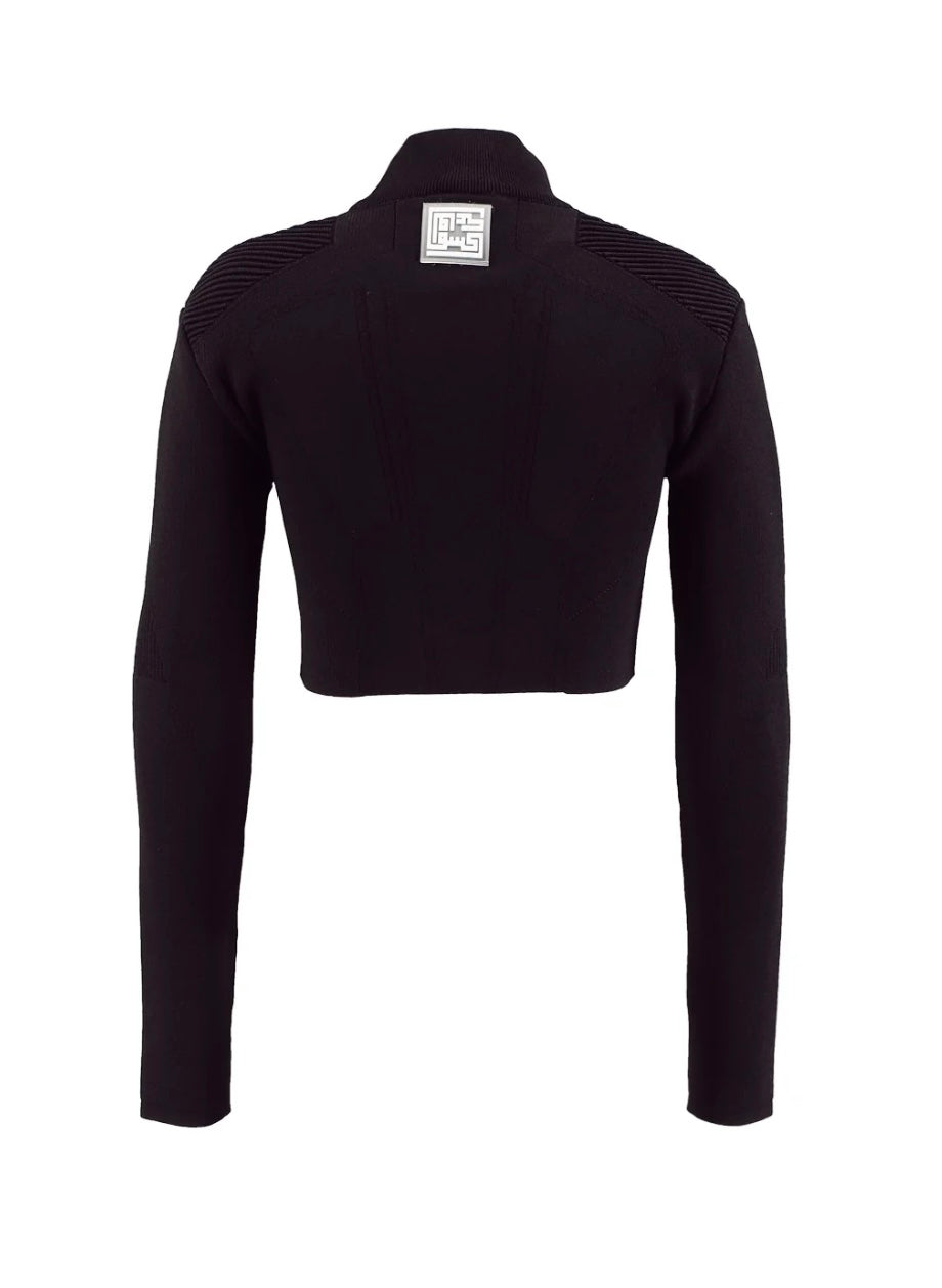 KNTLGY BLACK CROPPED KNITWEAR WITH RUBBER PATCH