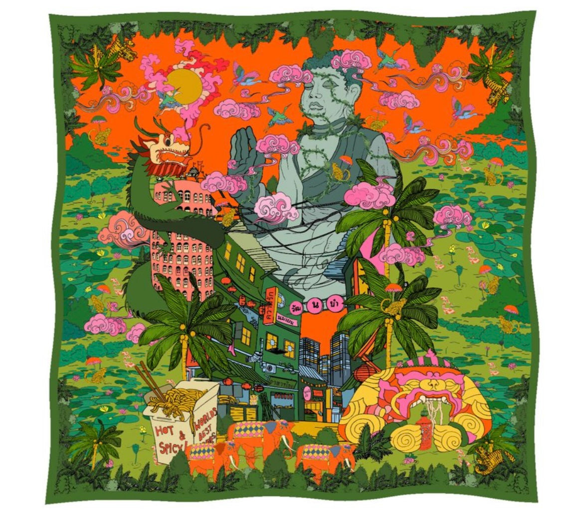 Soie Meme Noodle Land Silk Scarve