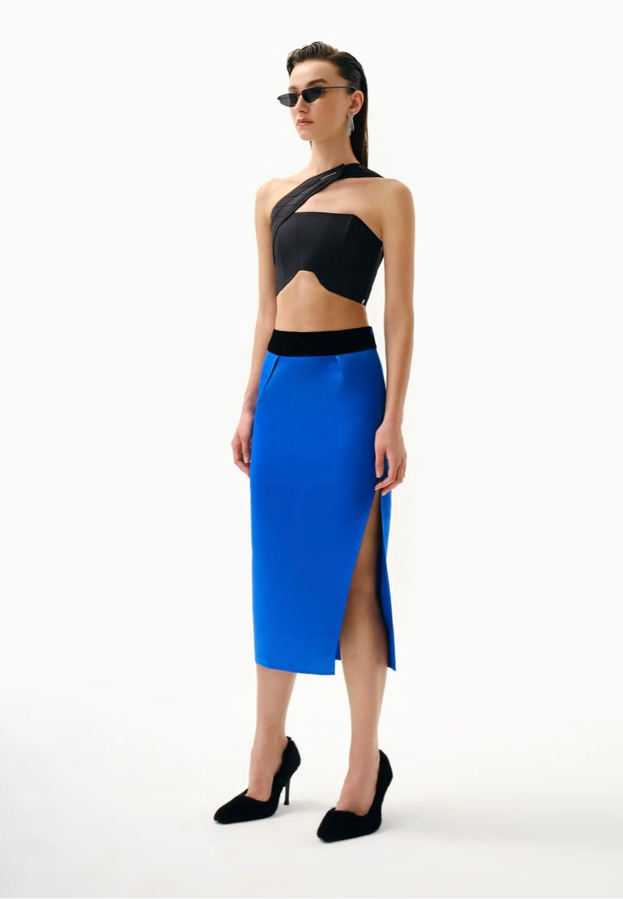 KNTLGY OPULENT BLUE SWIRL SATEEN SKIRT