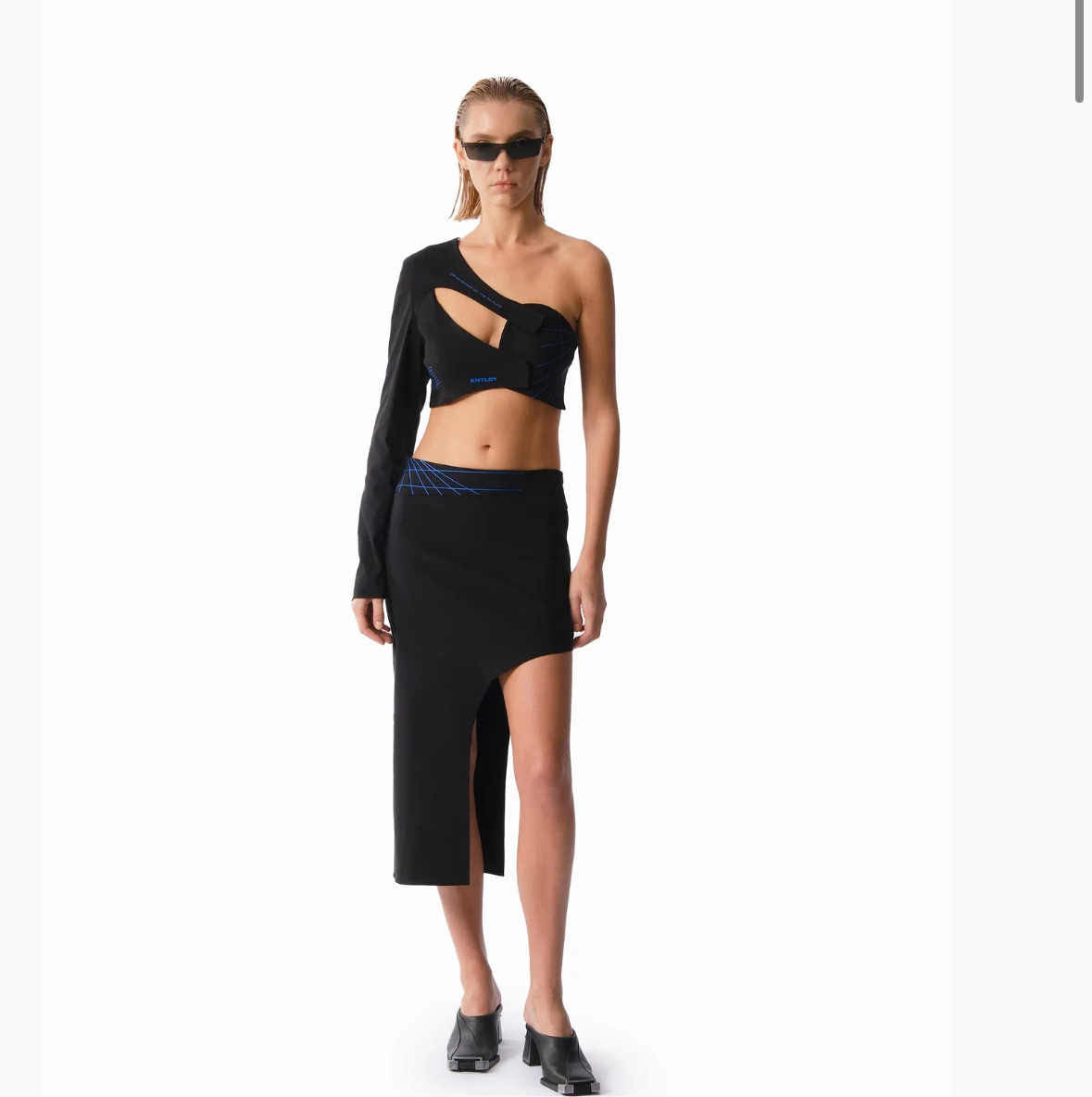 KNTLGY HEROINE ASYMMETRIC MIDI SKIRT